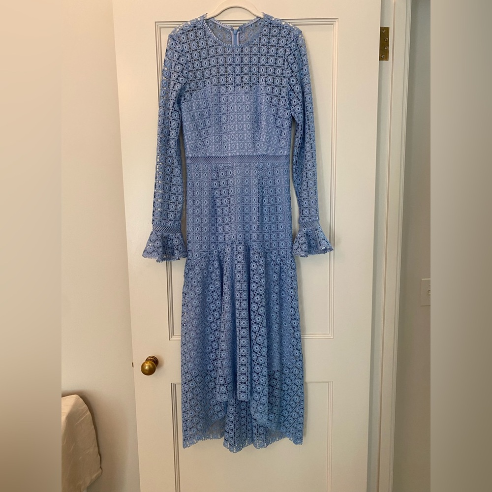 Monique Lhuillier Light Blue Lace Long Sleeve Dress